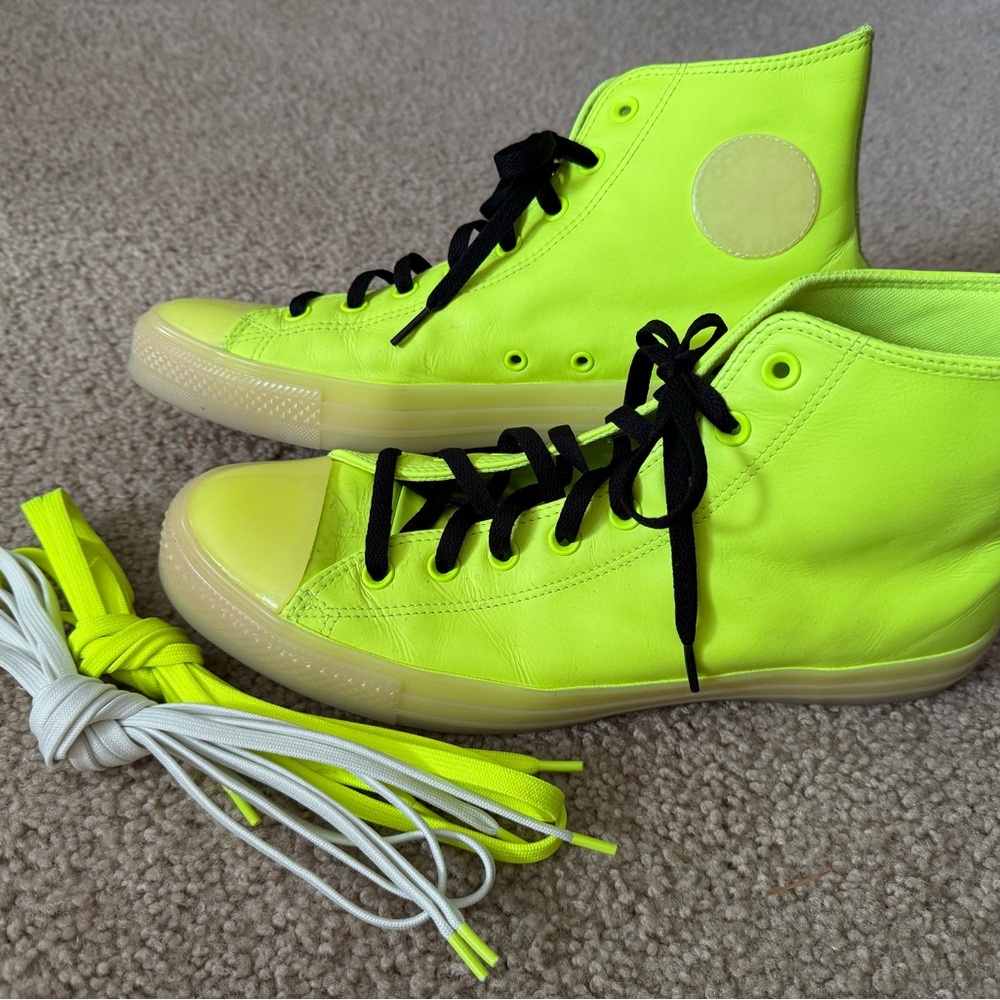 Converse Yellow Neon Leather Chuck Taylor All Star High Top